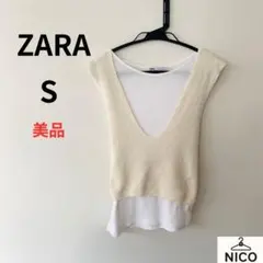 ZARA Vネック ニットベスト Tシャツドッキング アイボリー レイヤード　S
