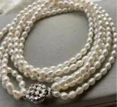 【H1694】本真珠 淡水真珠 3連ネックレス　照りよし