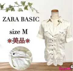 ✨美品 ZARA BASIC size M オフホワイト系 半袖 光沢