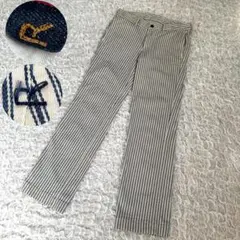 美品 45R インディゴ ヒッコリーストライプ コットン ワークパンツ R刺繍のサムネイル