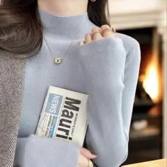 レディース セーター ハイネック カットソー セーター インナー ライトブルー