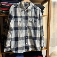 00s old Gap ブロックチェック　長袖シャツ　ブラック×ブルー