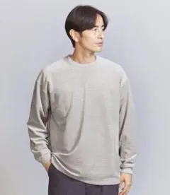 ランダム ベロア クルーネック ロングスリーブ カットソー ナチュラル ベージュ