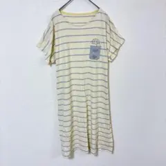 すみっコぐらし　カットソーワンピース　レディースL相当　黄色系　綿系　ボーダー柄