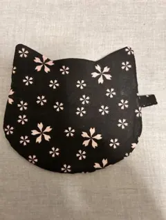 ハンドメイド猫耳ファスナーポーチ桜柄