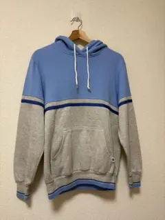 ブルー×グレー バイカラー フード付きスウェットパーカー 古着