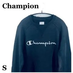 Champion チャンピオン スウェット 刺繍ロゴ 前V ラグラン S 黒