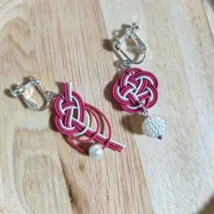 水引イヤリング　梅結び×淡路結び