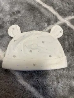 耳付きホワイトベビー帽子