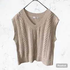 J696 INGNI イング ケーブル編み ニットベスト Vネック ベージュ M