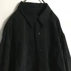 日本製 90s 古着 モード ジャガード シャツ 薄手 シワ加工 メンズ 黒