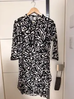 Fashion Text 花柄 七分袖 ひざ丈ワンピース