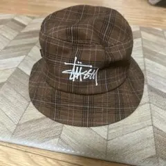 Stussy チェック柄 バケットハット ブラウン