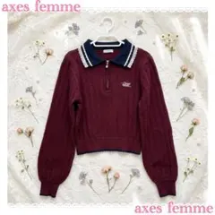 axes femme ハーフジップ ニット 長袖 ボルドー