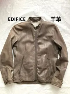 ÉDIFICE ブラウン レザージャケット　ライダース　シープスキン　羊革　46