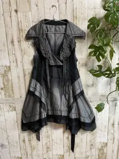 美品 エイココンドウ ビッグカラー ジャケット 42 リボンベルト 総柄
