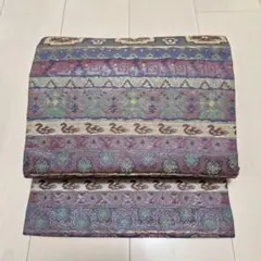 51 名古屋帯 モダン 幾何学模様 花 鳥のモチーフ九寸 名古屋仕立て お-51