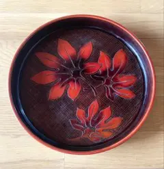 【昭和レトロ】鎌倉彫 お盆 丸盆 朱 紅葉 もみじ 楓 かえで 和柄 日本のサムネイル