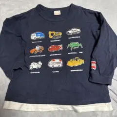 プティマイン　トミカ集合　車両プリント長袖カットソー ネイビー　ロンT