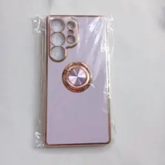 GalaxyS25Ultra用 ソフトケース パープル リング付き