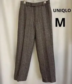 ユニクロウール混ブラウン系ハウンドトゥースパンツ
