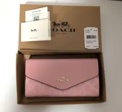 新品 COACH CX160 ピンク 長財布 エンベロープ シグネチャー - メルカリ