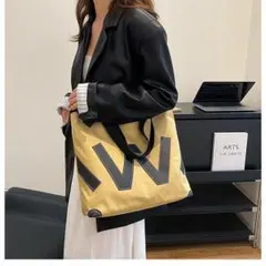 2WAY キャンバス 帆布 トートバッグ 裏地あり ショルダー イエロー系のサムネイル