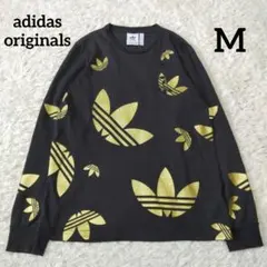 希少✨adidas アディダス ロンT メタリック総柄 トレフォイルロゴ刺繍 金