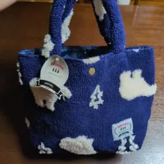 adorno ボア トートバッグ ネイビー　　くま柄