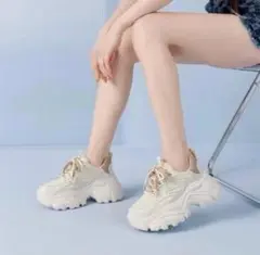 スニーカー　厚底　ダッドスニーカー　韓国　白　ホワイト　ベージュ　23㎝　盛れる