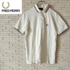 【美品】フレッドペリー ポロシャツ M アイボリー ライン入り 月桂樹ロゴ