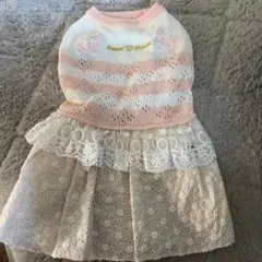 犬服 ピンクと白のストライプ レース付き
