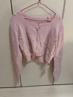 グレイル　パール装飾付きピンクカーディガン