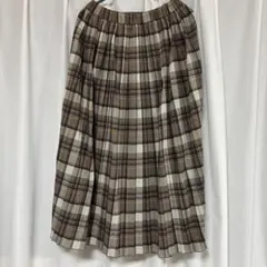チェック柄 プリーツロングスカート ブラウン
