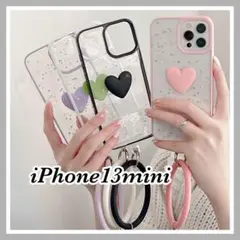 iPhone13mini ハート ラメ ストラップ クリア 韓国 スマホケース
