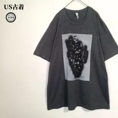 US古着　Tシャツ　USA直輸入　アートデザイン　CANVAS　グレー　黒　XL