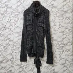 【VonDutch】 ファー付ニットブルゾン (L) ジップ Y2K グレー
