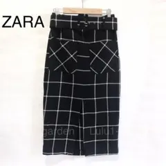 タグ付新品★ZARA ベルト付フロントスリットペンシルスカートXS/膝丈/黒白