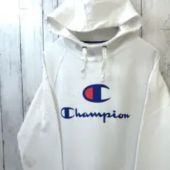 チャンピオン ビッグロゴ スウェット プルオーバー パーカー 白 XL 古着
