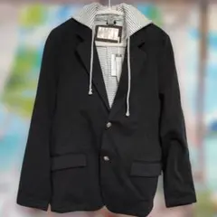 ブラック ストライプフードジャケット M