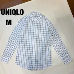 【美品】ユニクロ 長袖ボタンダウンシャツ メンズM 白×ネイビー格子柄 チェックのサムネイル