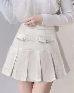 【GRL】アイボリー プリーツスカート ツイード素材