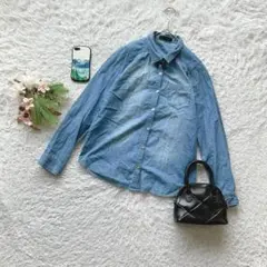 ジーナシス デニムシャツ ジーンズ 長袖 F 胸ポケット 薄手 綿 カジュアル