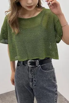 apres jour mignon ショート丈メッシュ編みトップスのサムネイル