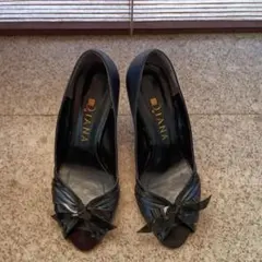 Diana ネイビー リボン付きオープントゥ 23