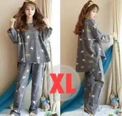 XL ﻿ルームウェア 猫 パジャマ レディース 上下 グレー 韓国 冷房対策