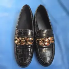 ZARA クロコダイル 型押し ゴールドチェーン ローファー ビット