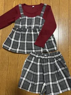 トップス 長袖 ショートパンツ チェック セットアップ 110