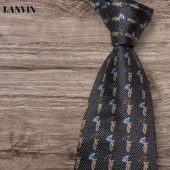 美品 LANVIN ネクタイ シルク 小紋柄 グレー フランス製 スーツ