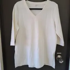 ユニクロ　UNIQLO　ホワイト Vネック ニット XL 五分袖